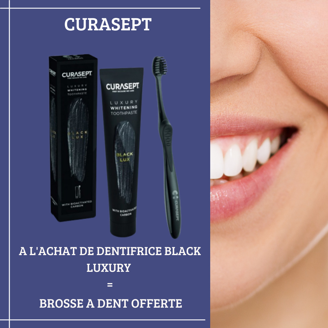 CURASEPT CURASEPT BLACK LUXURY WHITENING DENTIFRICE 75ML = 1 Brosse à Dent OFFERT - Image 1