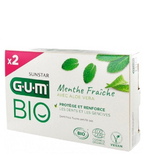 GUM GUM Dentifrice Menthe Fraîche Aloe Vera Bio Lot de 2 x 75 ml - Image 1